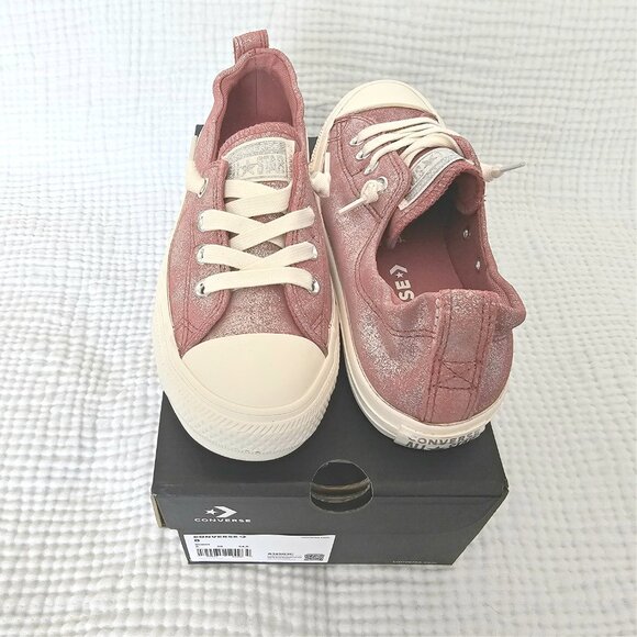 😍NWT Converse All Star Shoreline Slip Metallic Suede, Pink/Silver Sz 8 Women's - Picture 3 of 9